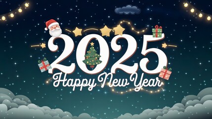 Naklejka premium new year card with santa claus, happy new year 2025 banner 