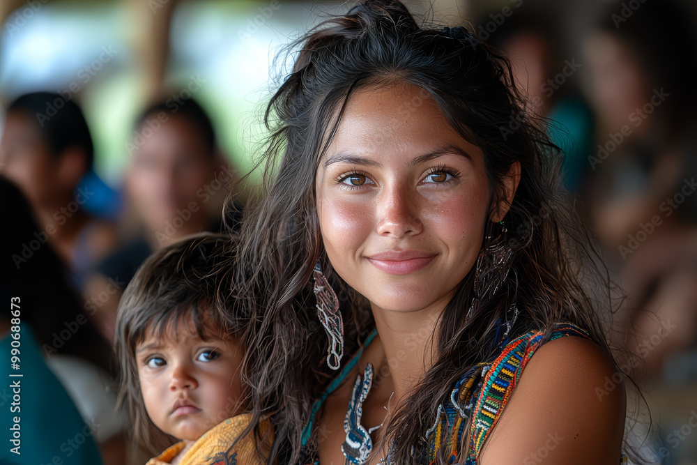 Poster a single mother from an indigenous community attending a parenting workshop with people from various