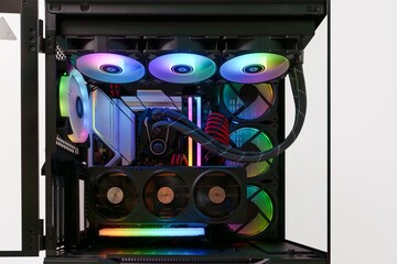 A premium gaming PC build focused on aesthetics and performance, featuring a custom water-cooling loop, Intel Core i9 processor, and NVIDIA GeForce RTX 3090 graphics card in a Lian Li O11 Dynamic case