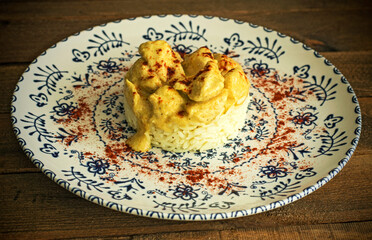 Succulent chicken curry dish with rice