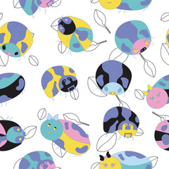 cute, colourful, and playful hand drawn ladybugs seamless pattern