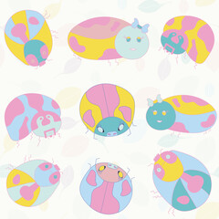 cute, colourful, and playful hand drawn ladybugs seamless pattern