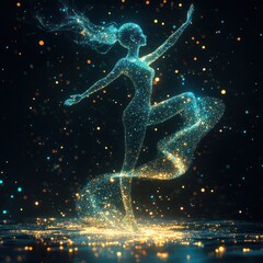 Naklejka premium Dancing figure enveloped in swirling luminous particles