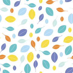 Scattered tossed colouful leaves seamless pattern
