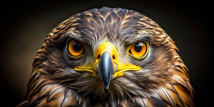 Ethereal majesty and primal power course through the blazing, golden gaze of an avian predator, ancient spirit echoing