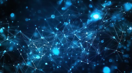 Fototapeta premium Abstract network of glowing lines and dots on a dark blue background.