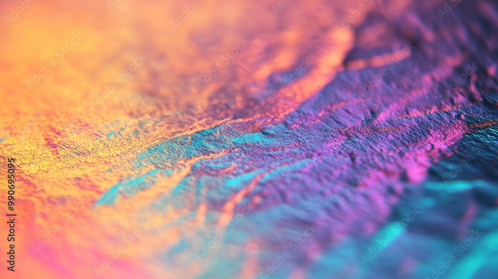 Poster detailed view of vibrant holographic foil textures displaying a rich array of colors and dynamic pat