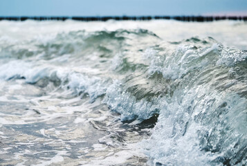 Waves Running On The Sea Water, Amazing View Close Up