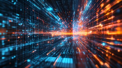 Fototapeta premium Abstract futuristic digital background with glowing lines and particles.