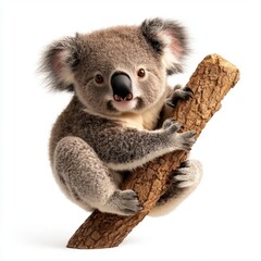 Obraz premium Playful 3D koala sitting in a tree with a blank white background