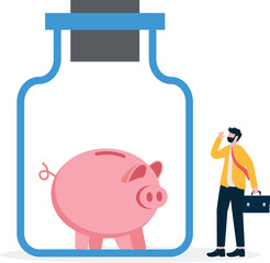 Business man smashes a bottle with a piggy bank
