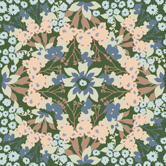 Interesting, kaleidoscopic lupine floral composition seamless pattern