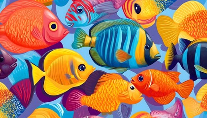 Fototapeta premium A seamless and vibrant illustration of colorful fish