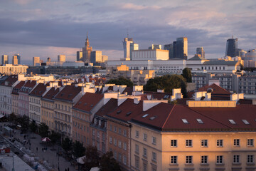 Scenic View of Warsaw's Urban Landscape at Sunset, Poland