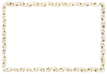 Vintage gold floral transparent frame, featuring public domain artworks