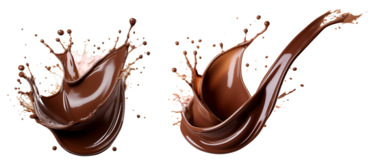 Set of chocolate splashes, cut out. Flowing and dripping chocolate with clipping path.