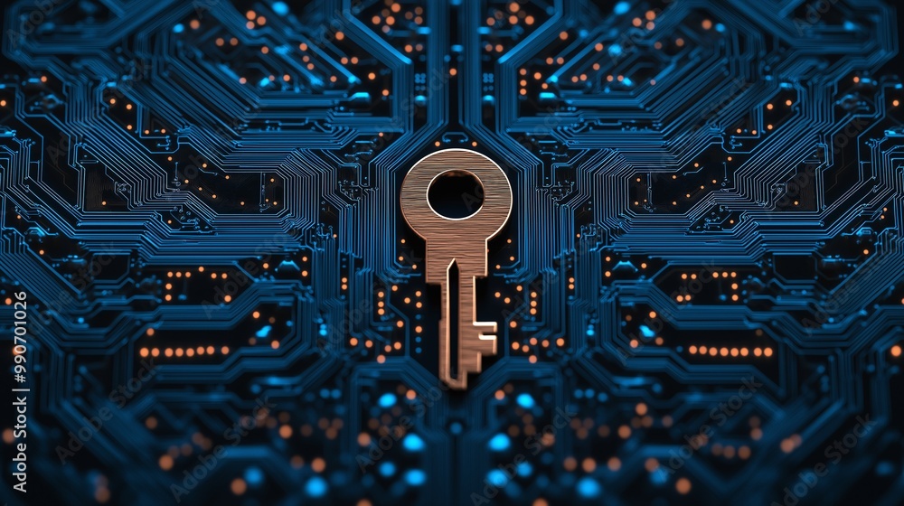 Aufkleber digital key on abstract circuit board background