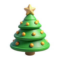 Cute, cartoon-style Christmas tree with colorful round ornaments and a star on top, evoking a playful holiday mood.
