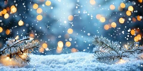 Winter-themed Facebook post background with snow and holiday lights