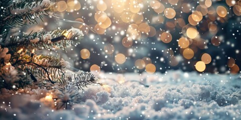 Winter-themed Facebook post background with snow and holiday lights