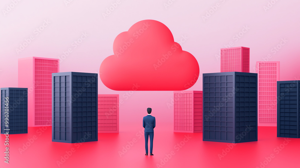 Aufkleber digital illustration of cloud storage connecting multiple users across different locations, enabling