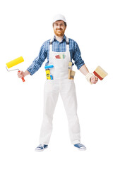 Confident house painter posing with work tools © StockPhotoPro