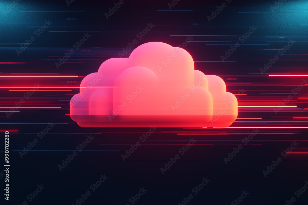Poster abstract image of a cloud surrounded by digital tools, symbolizing secure storage and global collabo