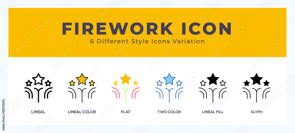 Poster firework icon set with different styles. vector illustration.
