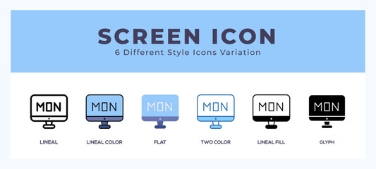 Screen set of simple icons great for web. app. presentation and more.