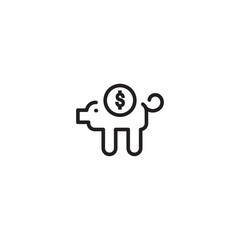 Icon of a piggy bank with a coin. This icon represents saving money or a piggy bank. Editable icon.