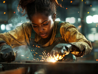 young strong american woman welder, women's equality