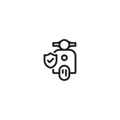 Icon of a scooter with a shield and checkmark. A scooter shielded from harm, symbolizing safety and reliability. Editable icon.
