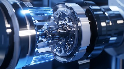 Fototapeta premium A detailed view of an advanced actuator integrated into a streamlined industrial device, highlighting cutting-edge engineering and innovation.