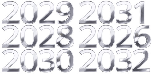 silver metallic bold letters, font-weight bold of the year 2026 2028 2029 2030 2031 2032