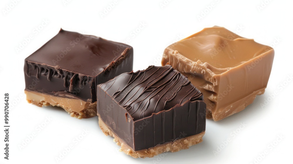 Aufkleber three peanut butter and chocolate fudges isolated on transparent background