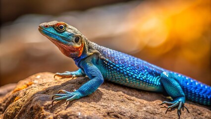 Obraz premium Resting on a rocky outcropping, the blue-tailed lizard's tail coils in calm defiance.