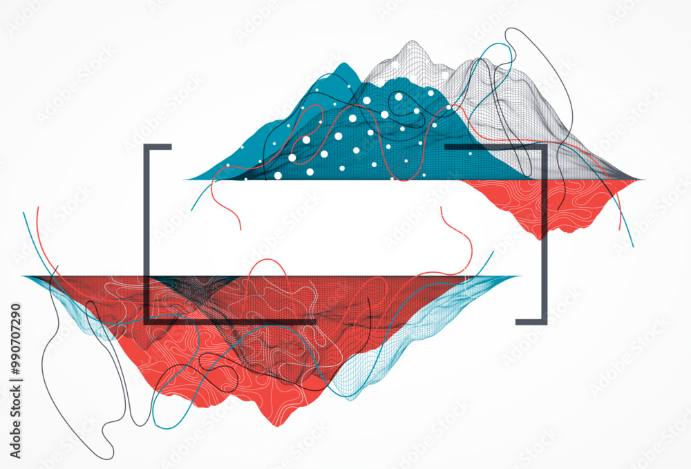 Aufkleber Abstract wireframe mountain background. Modern science or technology art elements. Surface illustration. Hand drawn vector.