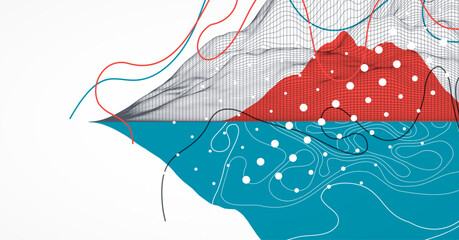 Abstract wireframe mountain background. Modern science or technology art elements. Surface illustration. Hand drawn vector.