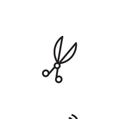A pair of scissors on icon. A black line art icon of a pair of scissors with open blades. Editable icon.