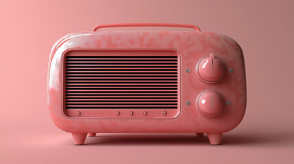 A 3D render of a pastel color retro radio. The radio is a vintage model