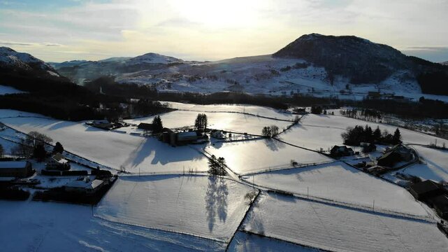 Aerial Drone Footage of &Aring;lg&aring;rd, Norway in Winter