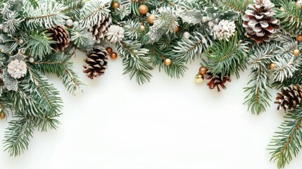 Free border with pine trees and festive garlands