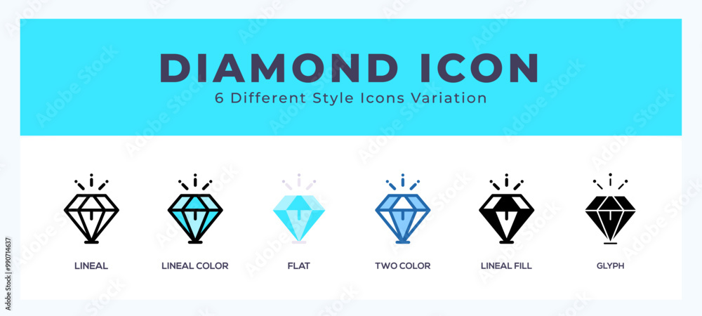 Poster diamond icon set with different styles. icons designed in filled. outline. flat. glyph and line colo