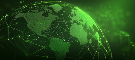 Green Global Network Connection, Technology and Communication Background,3D rendering.