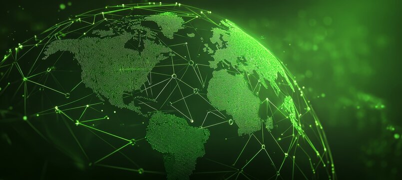 Green Global Network Connection, Technology and Communication Background,3D rendering.