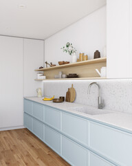 Discover modern minimalist kitchen design with elegant wood accents in the space