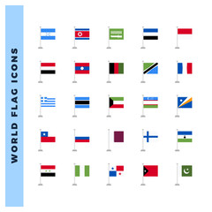 25 World Flags Pin. icons Pack. vector illustration.