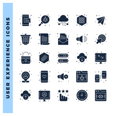 25 User Experience Glyph icon pack. vector illustration.