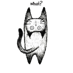 Vector illustration sketch of funny cat on white background