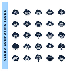 Obraz premium 25 Cloud Computing Glyph icon pack. vector illustration.
